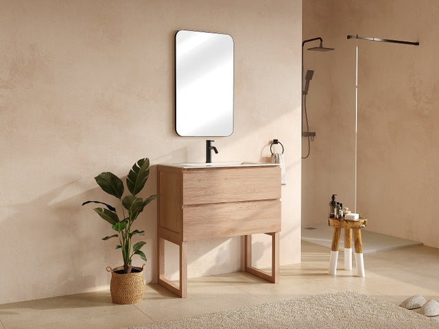 Meuble sous vasque en chêne massif - Naturel clair - 80 cm - TARELO
