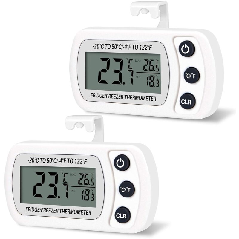 2 szt. Termometr, cyfrowy termometr do lodówki i zamrażarki, zakres temperatur od -20 do 50°C, łatwy do odczytania ekran LCD (biały)