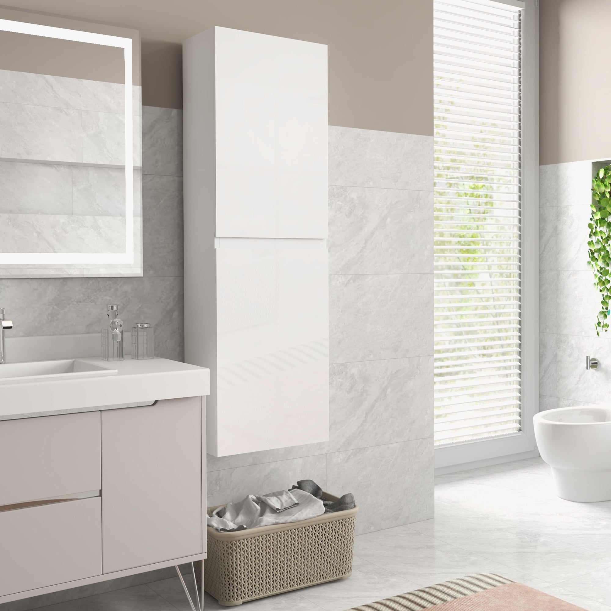 Colonne salle de bain aggloméré blanc laqué kleankin - 7