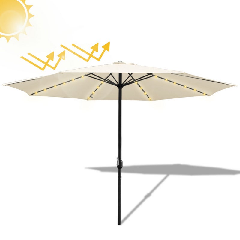Parasol ogrodowy z korbką i diodą LED, Ø 350 cm, beżowy
