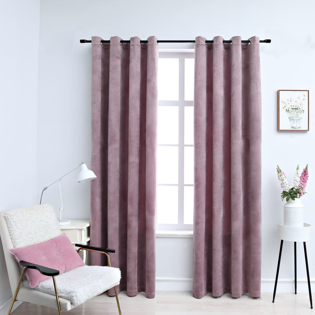 Maison exclusive - cortinas opacas anillas 2 pzas terciopelo rosa viejo 140x245 cm