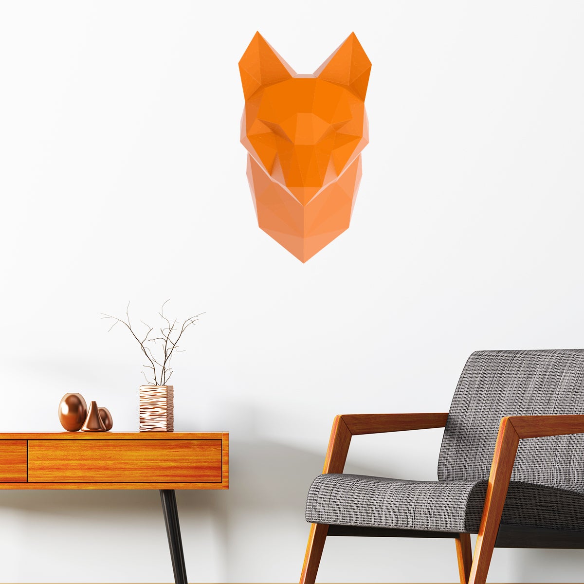 Adesivo 3D origami arancione volpe - Sticker adesivo - adesivi murali - 70x40cm - 4
