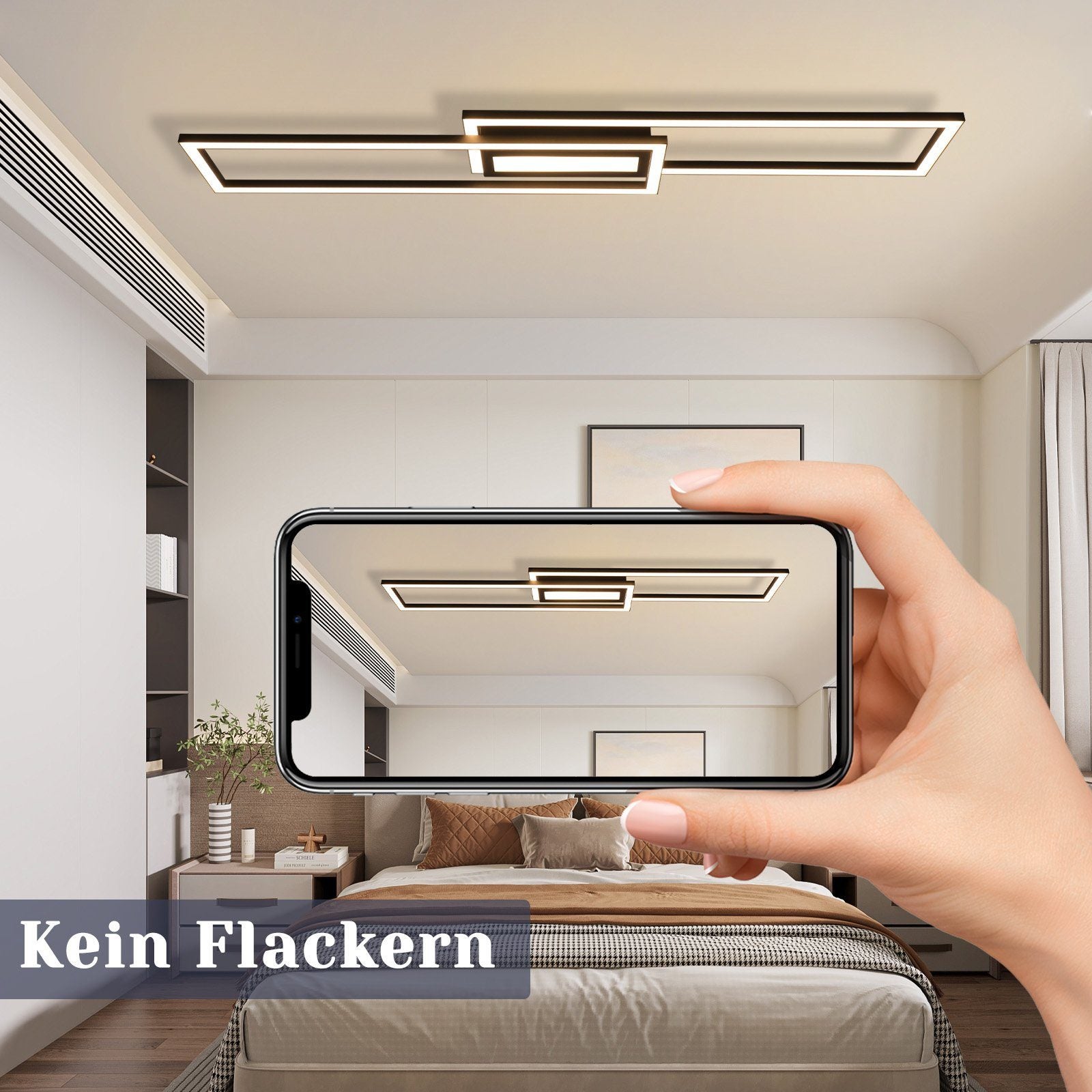 NETTLIFE Plafonnier LED plafonnier noir éclairage de plafond moderne géométrique dimmable avec télécommande - 4