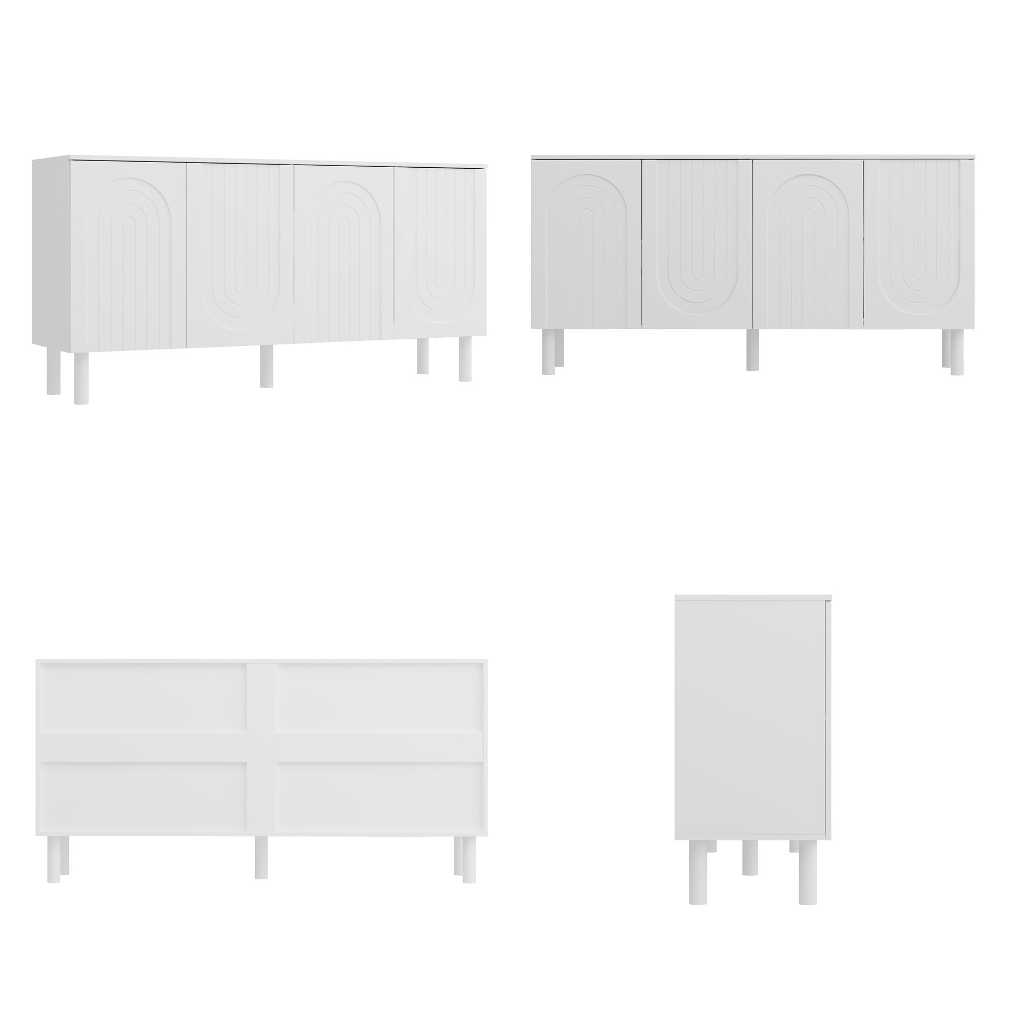 Buffet Bas avec 4 Portes et Pieds Hauts pour Salle à Manger, Meuble de Salon avec Façade Sculptée,160x40x80, Blanc - 6