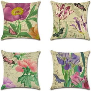 Coussin Exterieur Housse Coussin 45x45cm Printemps Imperméable Housse Coussin Canape Taie d'oreiller Decoration Chambre,Lot de 4 Housses de Coussin Canapé Decoratif pour Maison Salon Jardin Fleur F748
