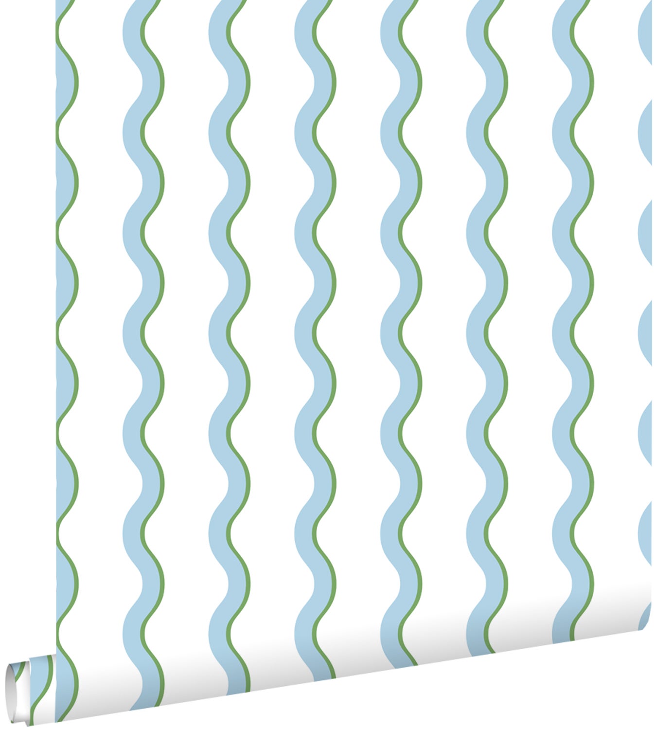 Tapeta faliste paski niebieskim,zielonymIbiałym - 50 x 900 cm - ESTAHOME