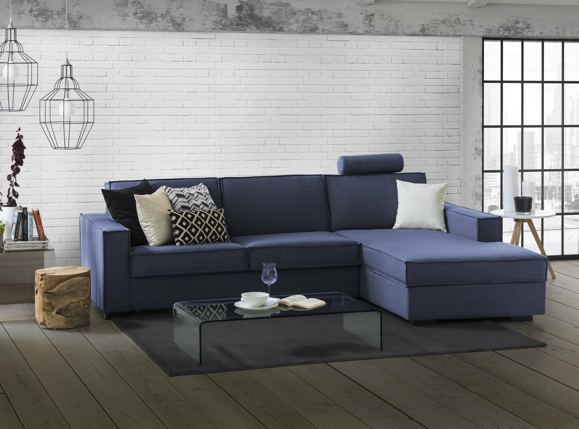 Sofá cama adelia, sofá de esquina, sofá con apertura giratoria, península contenedor derecha, con reposabrazos delgados, cm 260x95h90