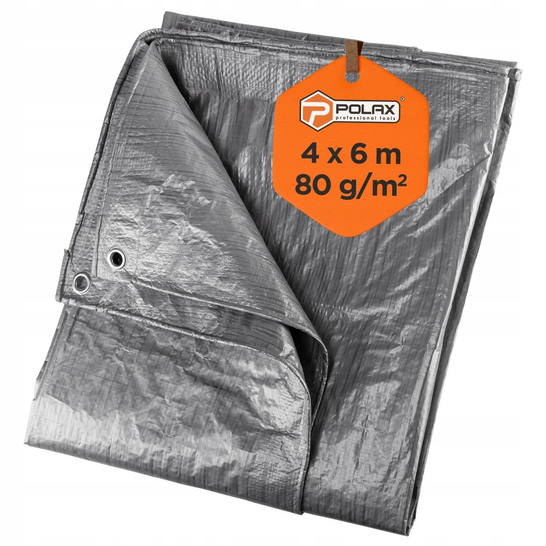 Plandeka Srebrno-Czarna 4x6m - 80g/m2 Wzmocniona Wodoodporna Oczka Polax