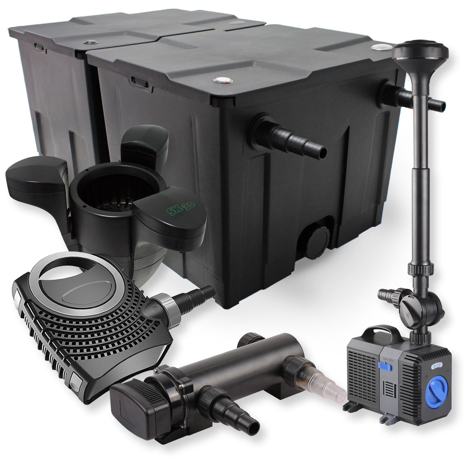 SunSun Kit Complet: CBF-350C Filtre De Bassin Jusqu'à 90000 L Biologique Ctf 12000 Pompe De Filtration 12000l H 100w Cuv 272 Lampe Uv Uvc Clarifi 91987232