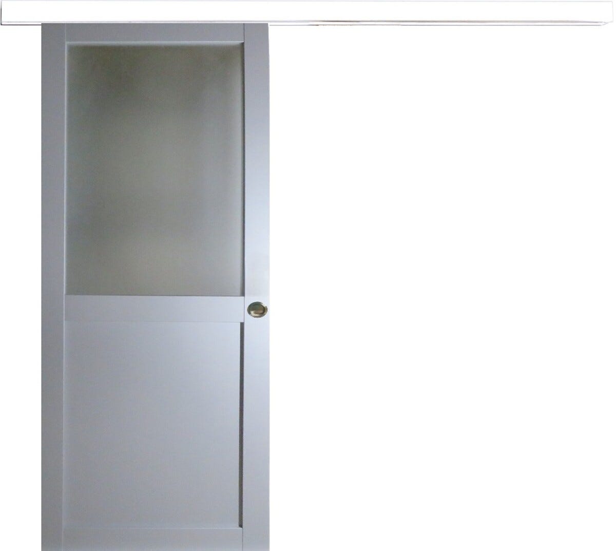 Porte Coulissante Athena Ral7035 Vitree H204 X L73 + Rail Alu Bandeau ...