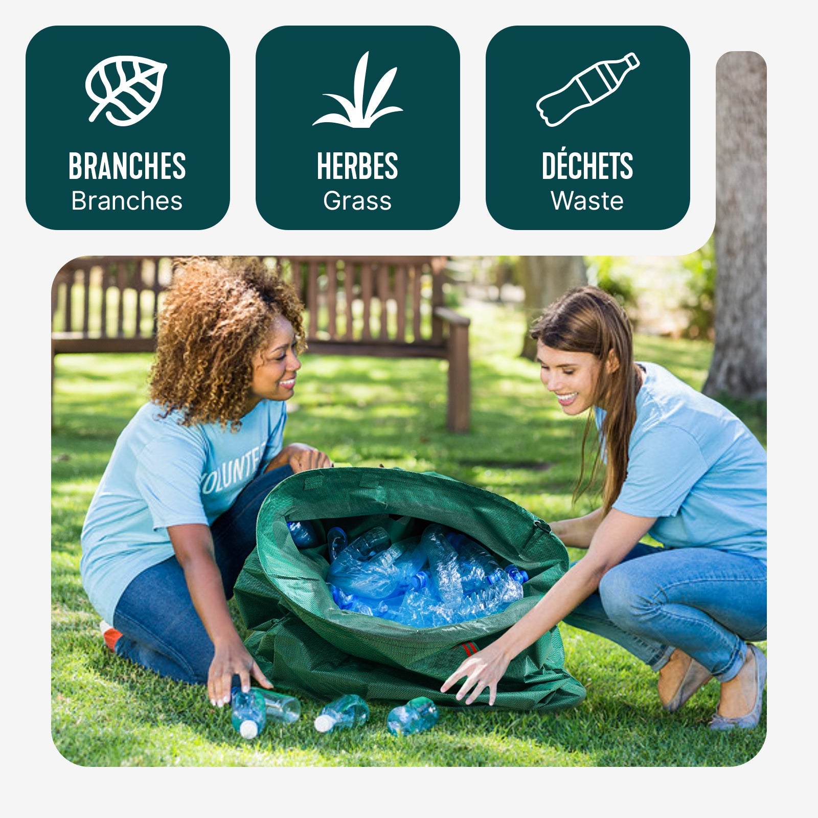 Lot de 3 Sac à déchets de jardin 272L - 50kg max - 3 poignées renforcées - réutilisables et résistants - VOUNOT® - 5