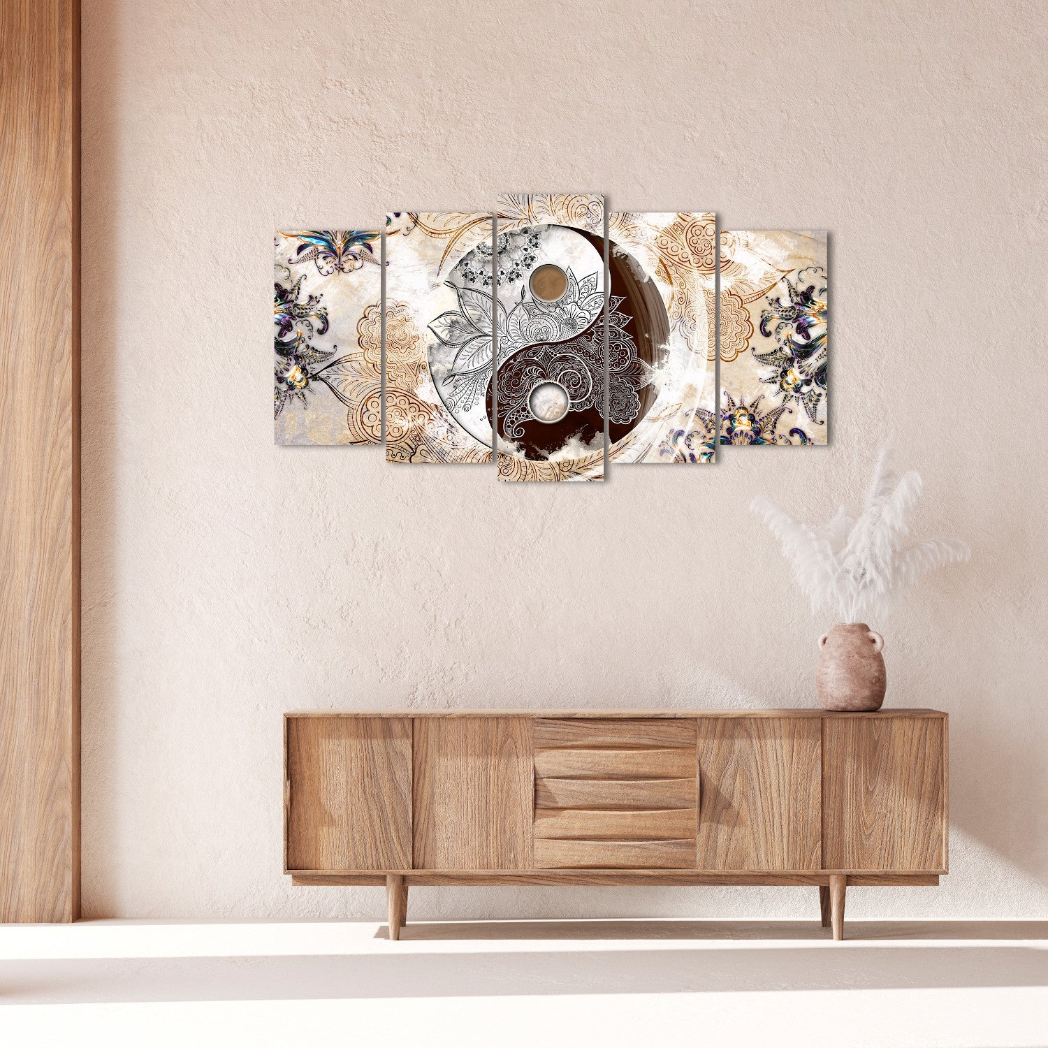 DekoArte - Impression Sur Toile Moderne | Décoration Pour Le Salon Ou Chambre | Ying Yang Zen Beige Marron | 150x80cm - 4