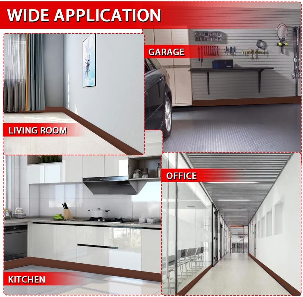 Modanatura per base da parete in vinile, modanatura per base da parete in gomma autoadesiva flessibile, design stacca e incolla, 6 m, marrone - 5