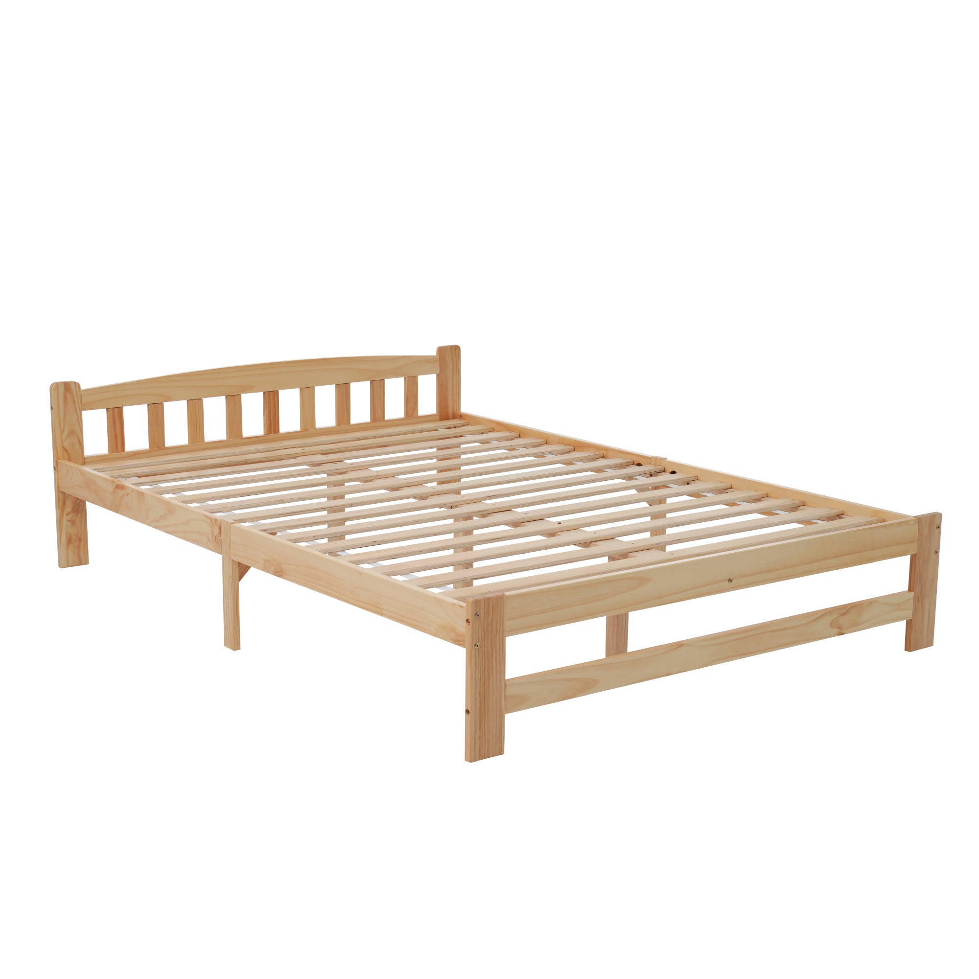 Lit 140x200 cm en pin massif naturel, sommier à lattes inclus, cadre de lit robuste avec pied central, Natural - 6