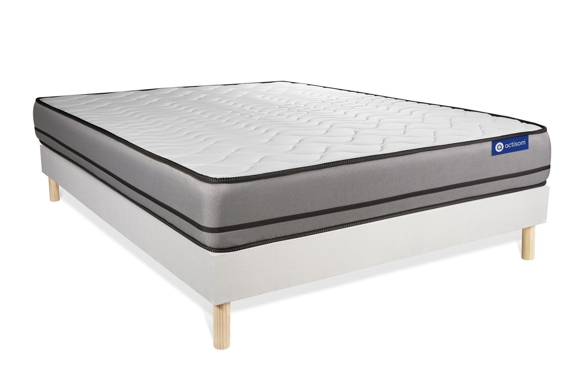 Ensemble matelas 140 x 200 cm Actilatex night - Latex et mémoire de forme - Ep : 20 cm - Très ferme - sommier kit Blanc - 3