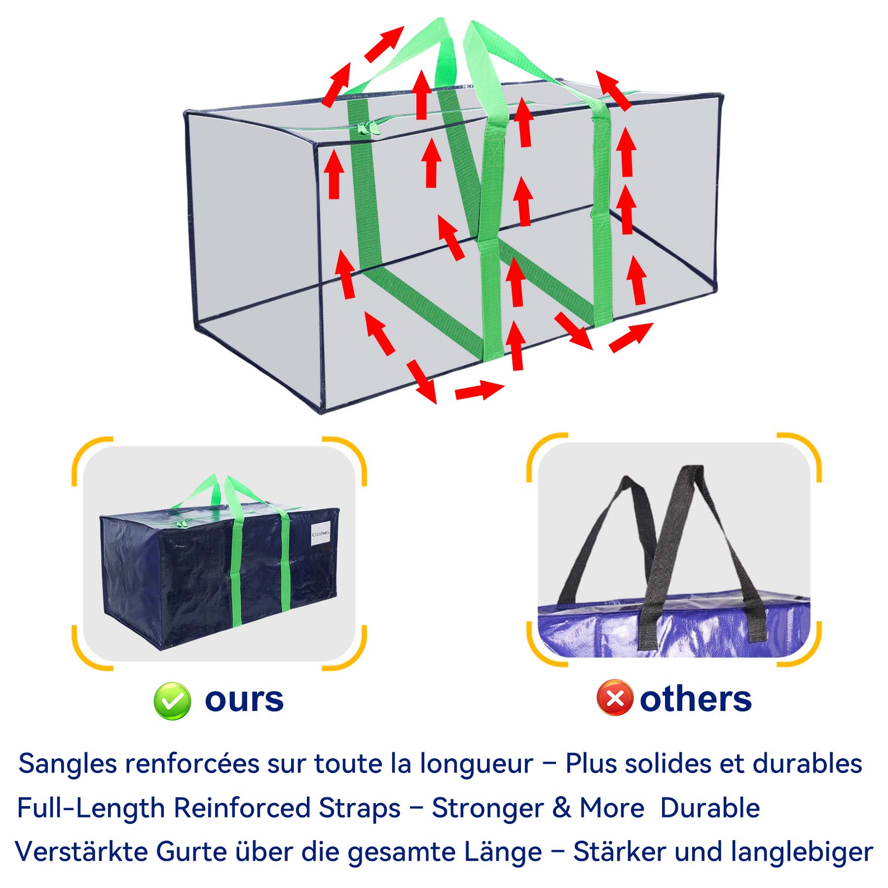 Lot de 5 sacs de déménagement grand format - sacs de rangement avec sangles de sac à dos et poignée - bleu - VOUNOT® - 5