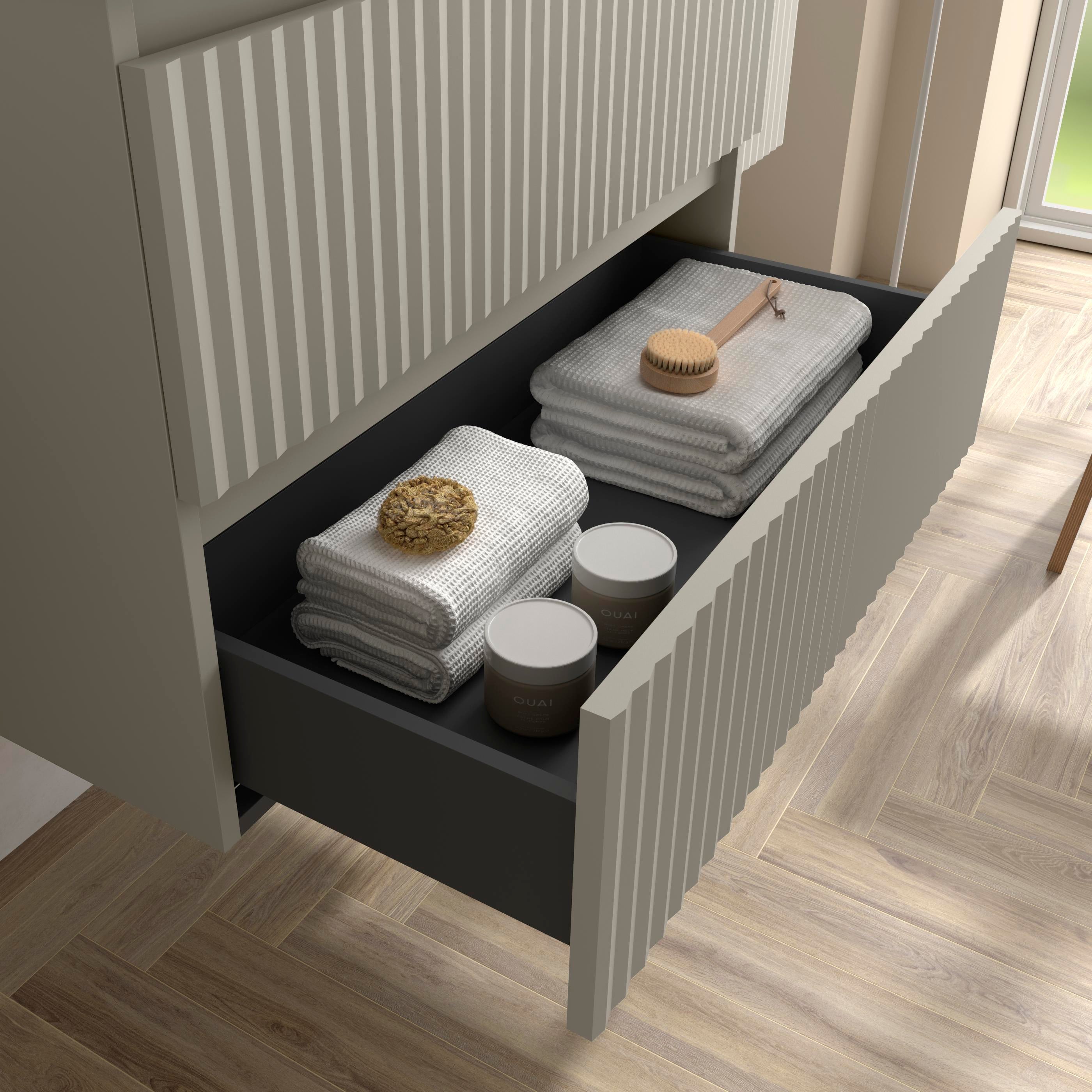 Mueble de Baño KIRA Gris mate 70cm 2 cajones Lavabo 1 poza Porcelana ...