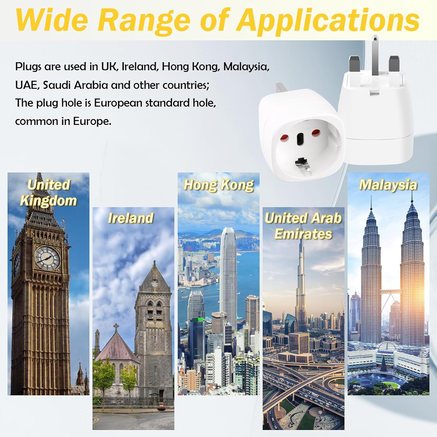 2x prises de voyage type G - Prise universelle type G - Prise de voyage tout-en-un - Prise de vacances - Adaptateur de voyage - Blanc - 6