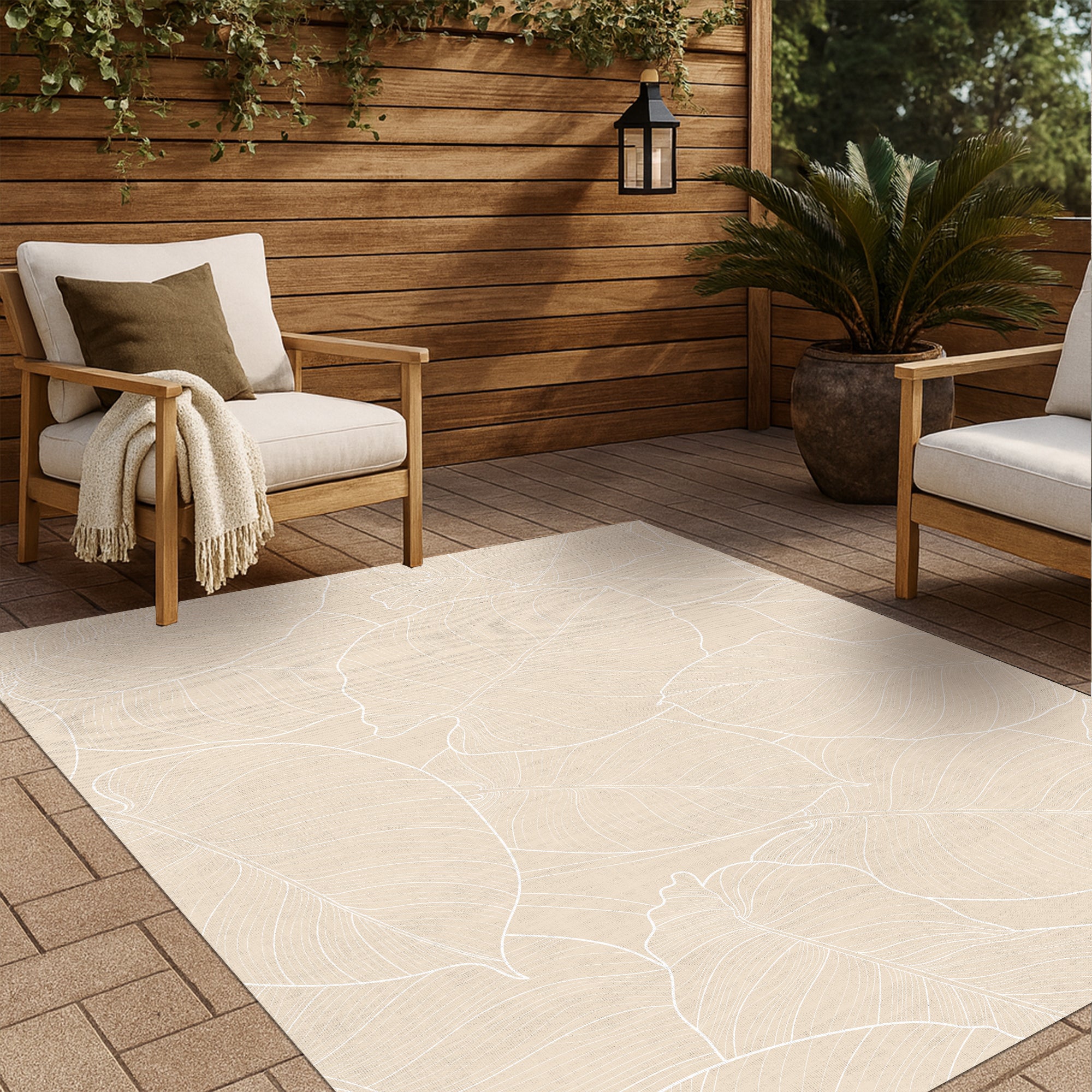 Dywan z PVC do wnętrz i na zewnątrz Hojas arena 200x300 cm - Winyl drukowany, antypoślizgowy, zmywalny, odporny — na taras i do domu.