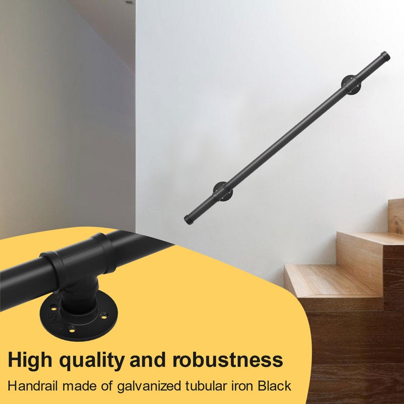 Corrimano Per Scale Interne In Metallo Nero – Kit Modulare Da 380 Cm, Zincato E Antiscivolo