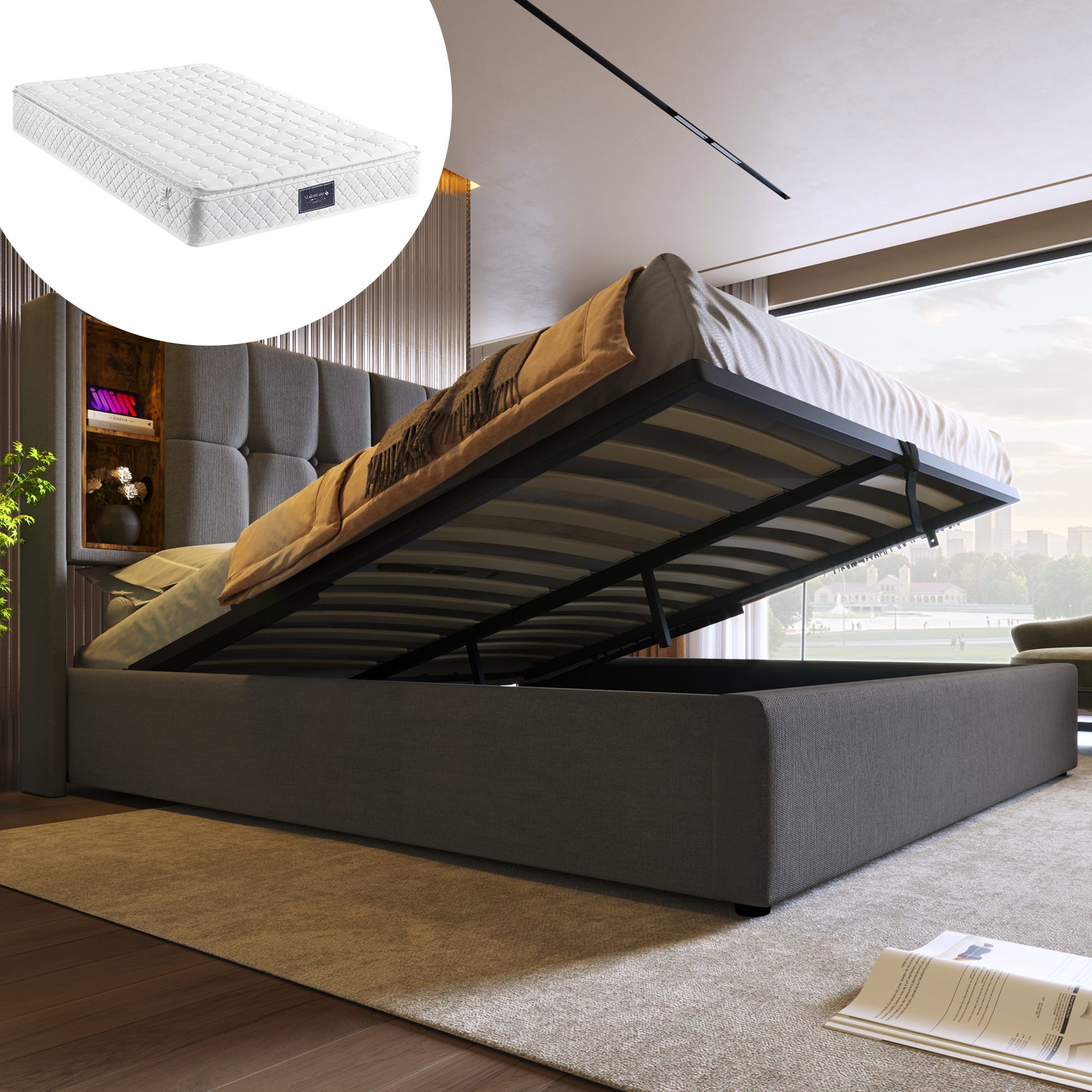 Avenco Cadre de lit double 160 x 200 cm avec tête de lit, support Avenco Cadre de lit double 160 x 200 cm avec tête de lit, support