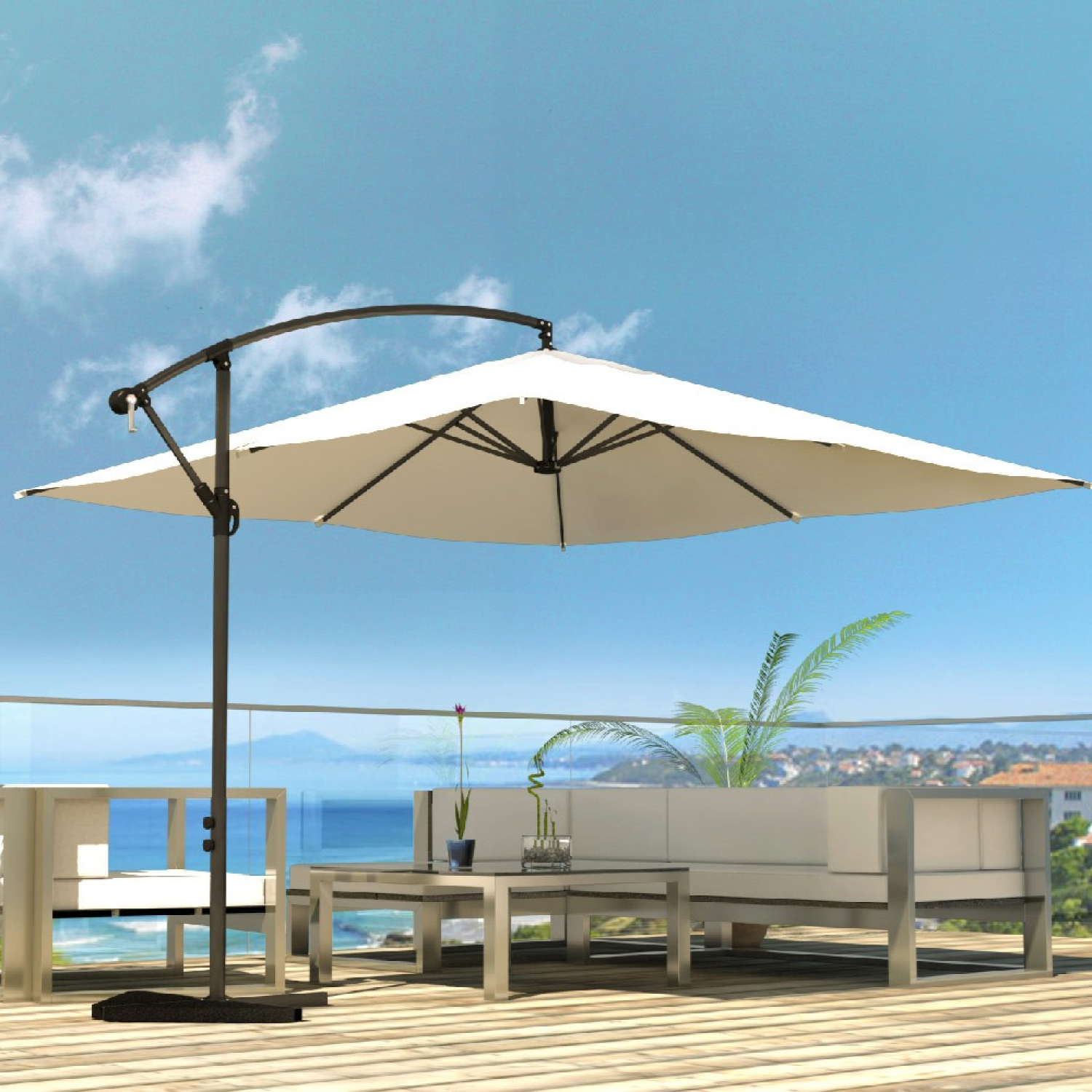 Parasol ecru déporté carré 3 x 3 m SOLENZARA - 3