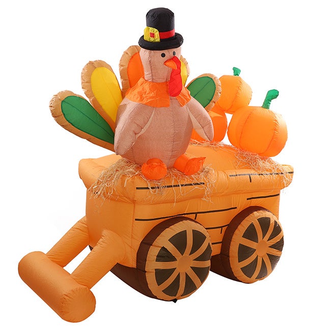 Nadmuchiwany rydwan z dynią i indykiem o długości 220 cm, podświetlana dekoracja jesienna, nadmuchiwany indyk na Święto Dziękczynienia