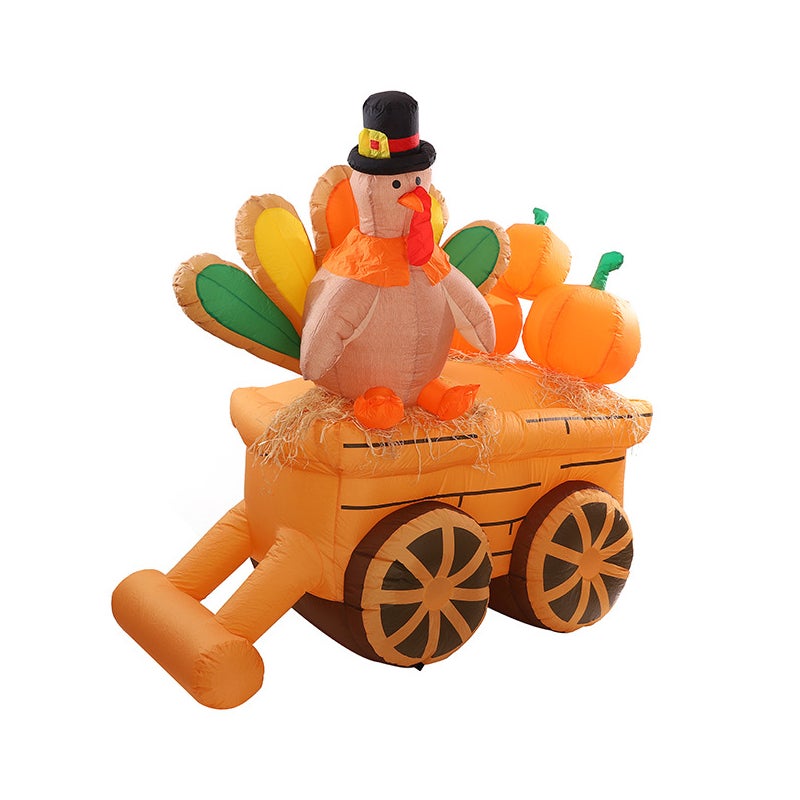 Nadmuchiwany rydwan z dynią i indykiem o długości 220 cm, podświetlana dekoracja jesienna, nadmuchiwany indyk na Święto Dziękczynienia