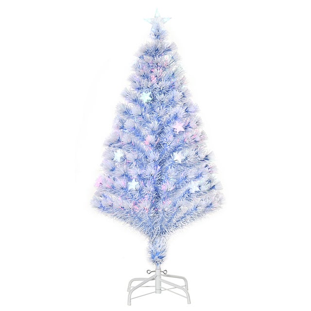 Sapin de Noël artificiel avec 3 lumières LED, en PVC et métal, blanc et bleu, 60 cm de diamètre et 120 cm de hauteur.