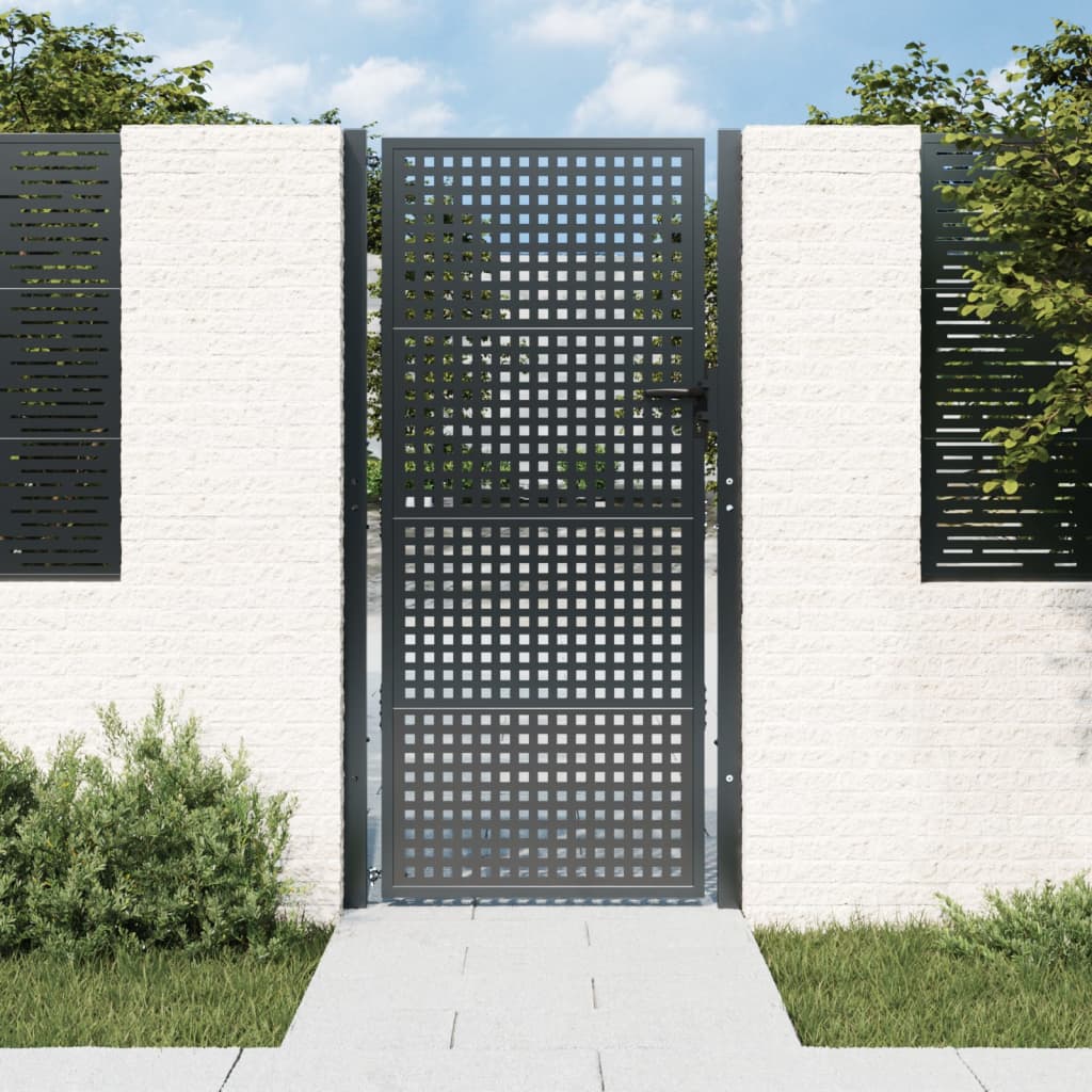 Portail De Jardin En Métal Galvanisé 100x100 Cm - Anthracite, Maillage 200x50 Mm - Avec Serrure Et 3 Clés