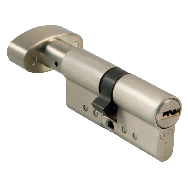 Amig - Cilindro de seguridad con muletilla | Cerradura para puertas | Bombín de Alta Seguridad | Antiganzúa y Antibumping | Incluye 5 llaves | Cromado