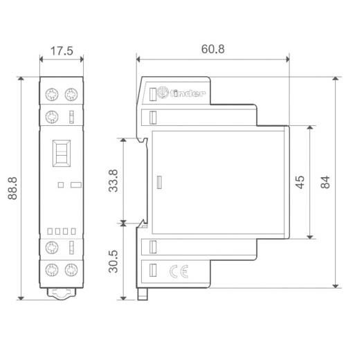 Contacteur modulaire SERIE 22, 2NA 25A AgSnO2, 24V AC/DC, indicateur mécanique LED - FINDER - 2