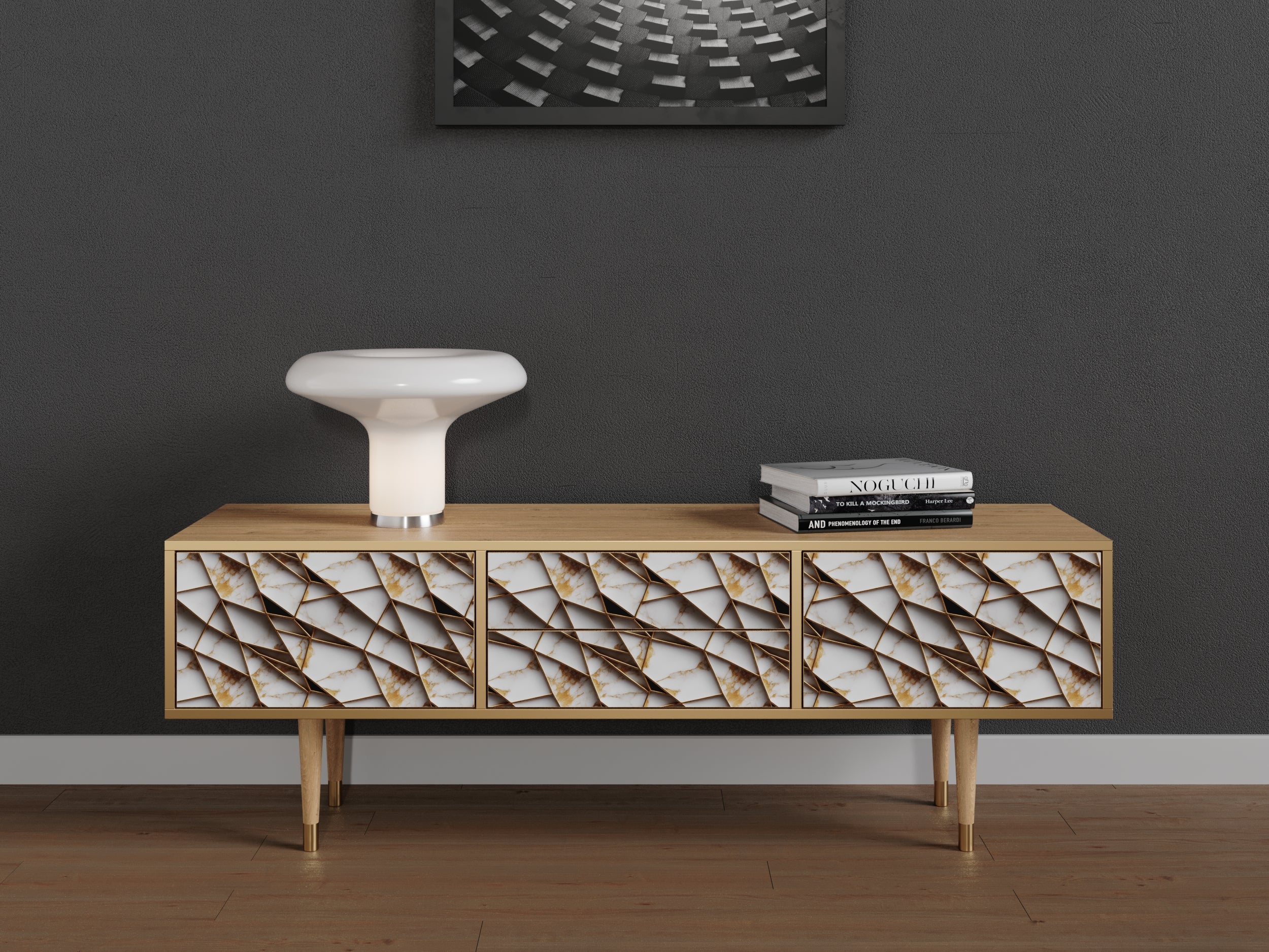 Mobile TV con due porte e due cassetti, lungo 170 cm, in rovere - 2