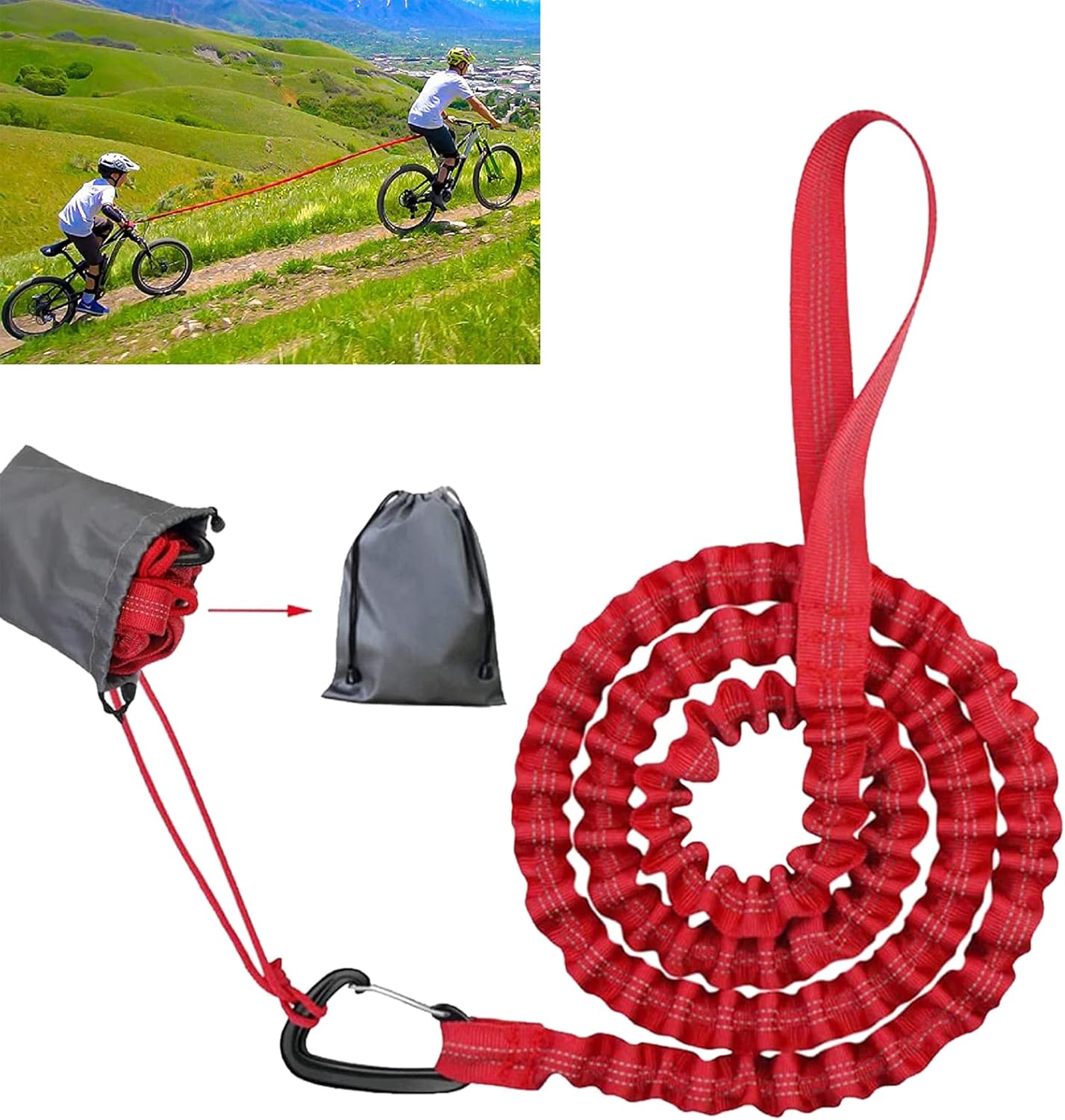 Corde De Remorquage Vélo Enfant - Longueur 2,5 M - Charge 100 Kg - Rétractable - Installation Facile Sans Outils