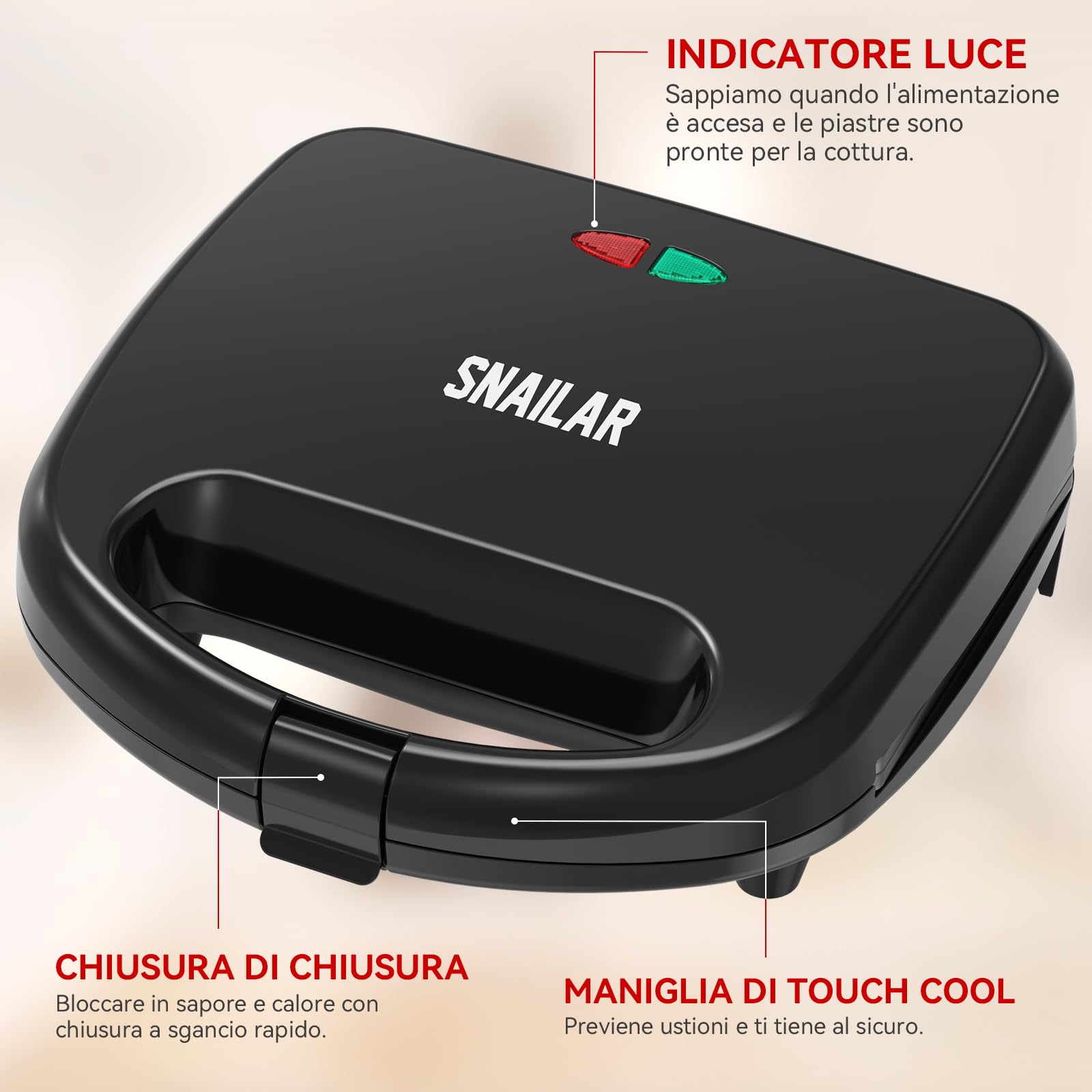 Piastra Per Waffle Belga YASHE - Macchina Per 4 Waffle Con Rivestimento Antiaderente, 1200W, 5 Livelli Di Cottura - Foto 3