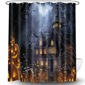 Rideau De Douche Halloween Automne - Motif Chauves-souris, Gris Et Blanc, 175x180 Cm - Abakuhaus 100% Polyester