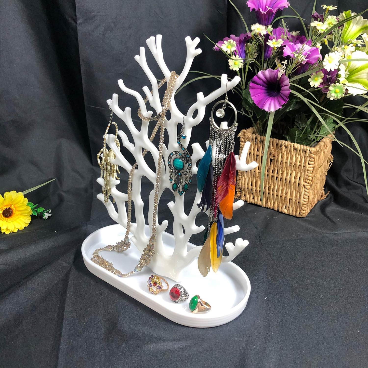 présentoir à bijoux suspendu en forme d'arbre de corail, support de table pour colliers, bracelets et boucles d'oreilles(blanc) - 5