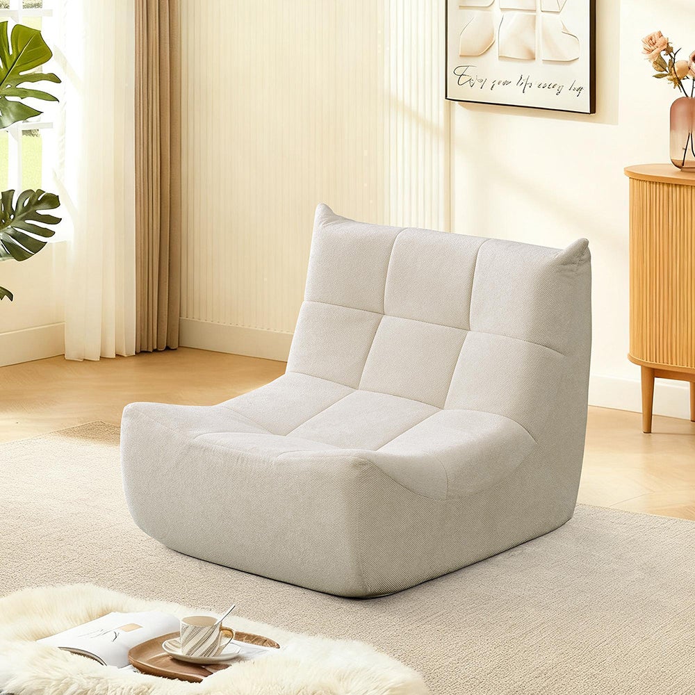 Canapé Togo en Chenille au Sol Sans Accoudoirs Pouf avec Mousse à Mémoire de Forme Confortable Beige - 10