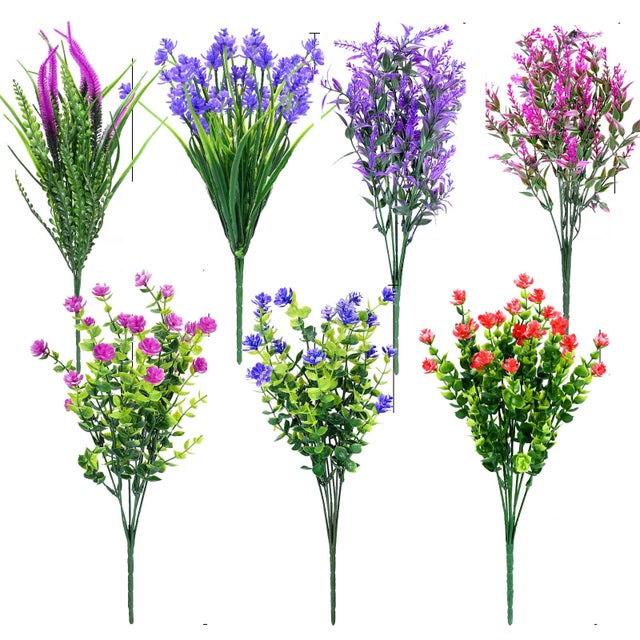 20 plantas/flores artificiais para uso no exterior, flores simuladas resistentes aos raios UV, para a decoração de vasos de plantas no exterior