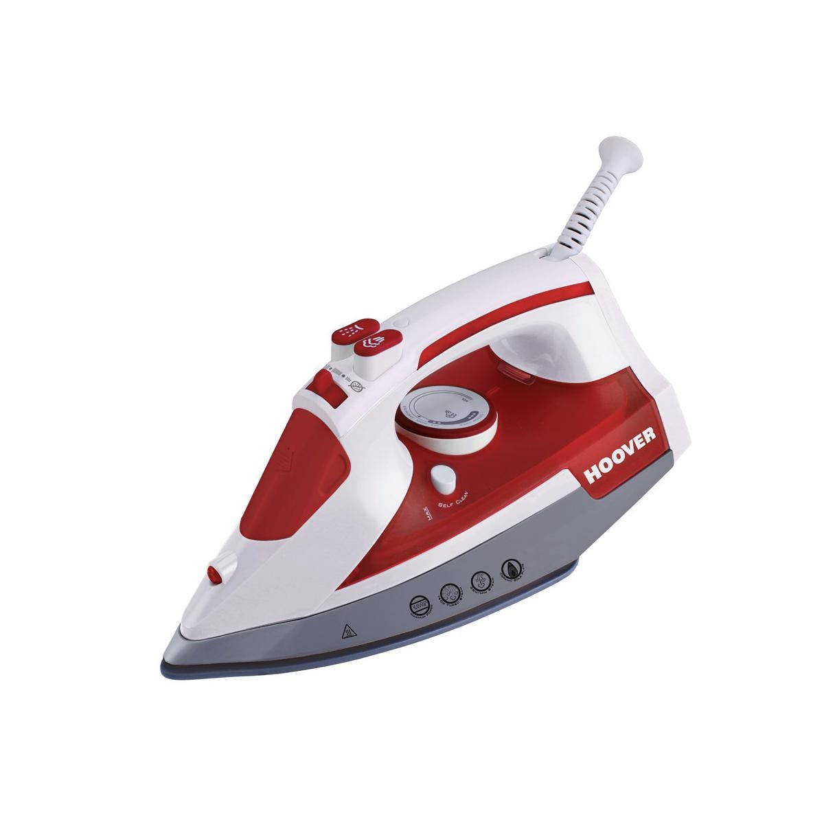 Hoover Ironjet TIM2500EU 011 - Ferro da Stiro a Vapore, Piastra in Ceramica, 2500 W, Funzione Vapore, Autopulente, Bianco/Rosso