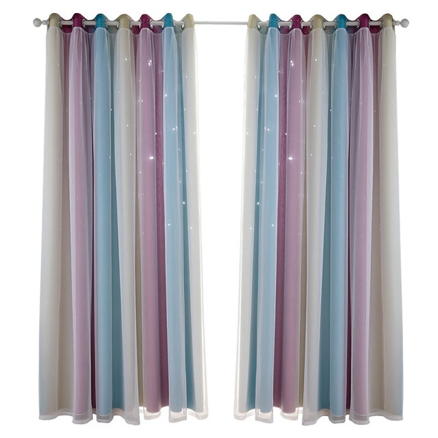 Rideaux occultants à étoiles, rideaux à étoiles colorés double couche pour chambre d'enfant, salon, 1 panneau (53 cm)
