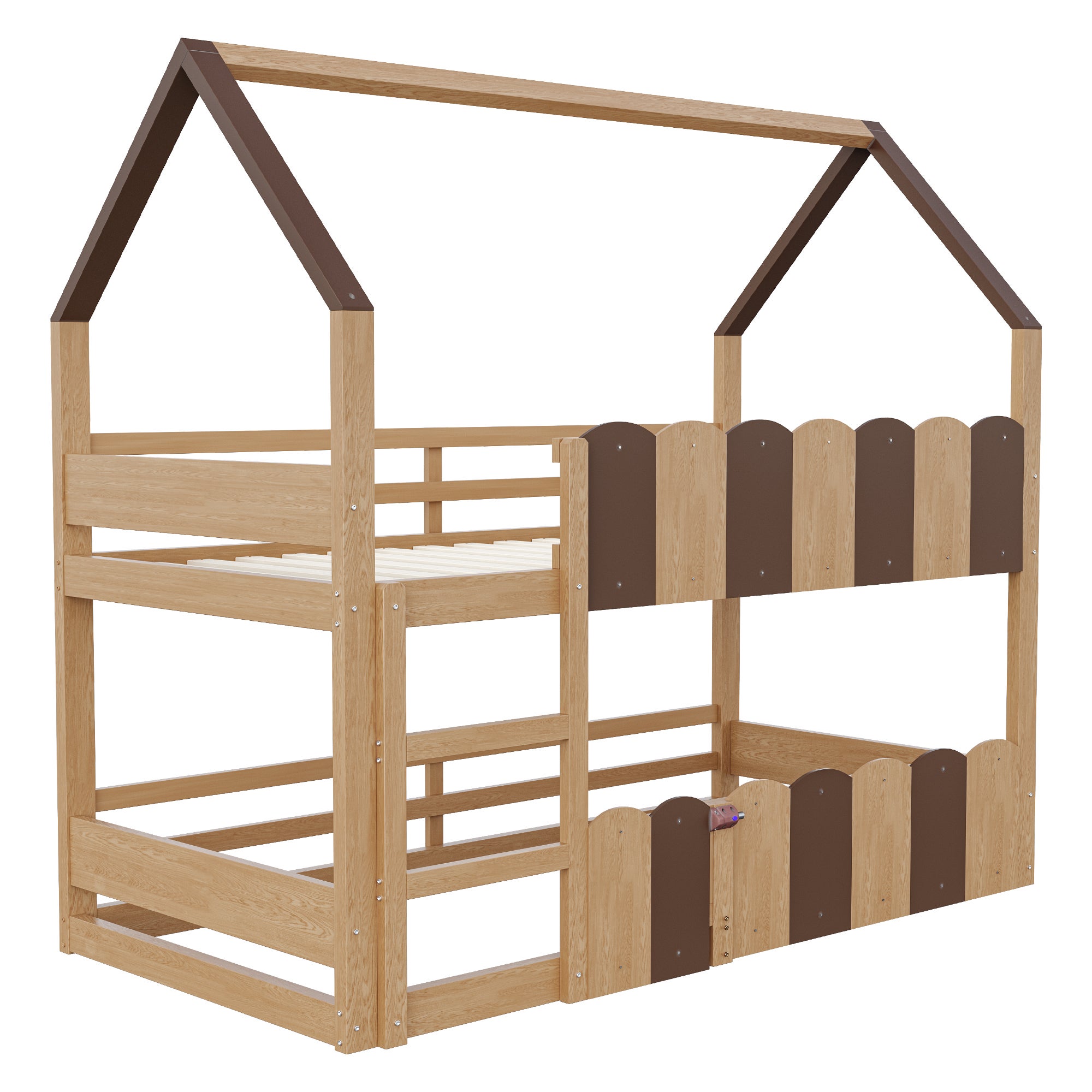 Letto a castello 90x200 cm barriera rete legno MDF bicolore senza materasso - 7