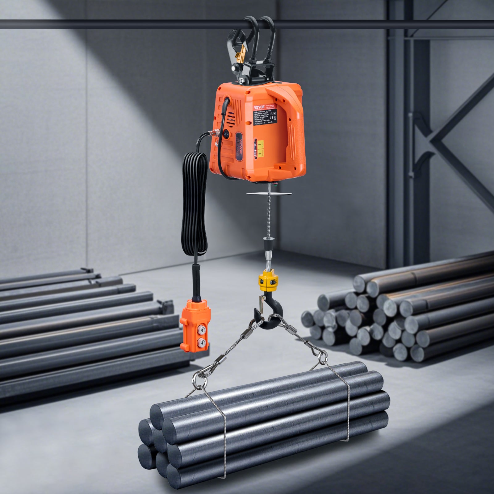 Palan électrique VEVOR 3 en 1,500 kg,treuil portable 1500 W,hauteur 9,1 m,vitesse 4,88 m/min,télécommande,garage,entrepôt,usine - 8