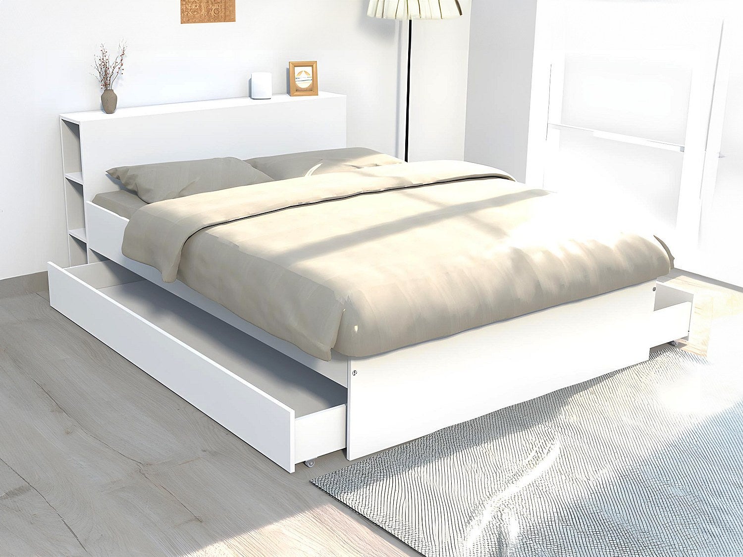 Lit 140x190 inclus 2 tiroirs Fara Blanc - 3