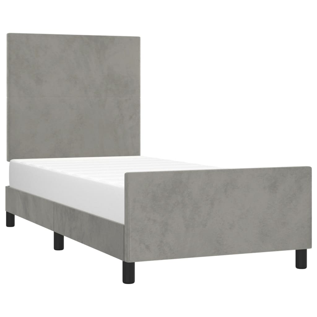 Cadre de lit sans matelas gris clair 100 x 200 cm en velours - 3