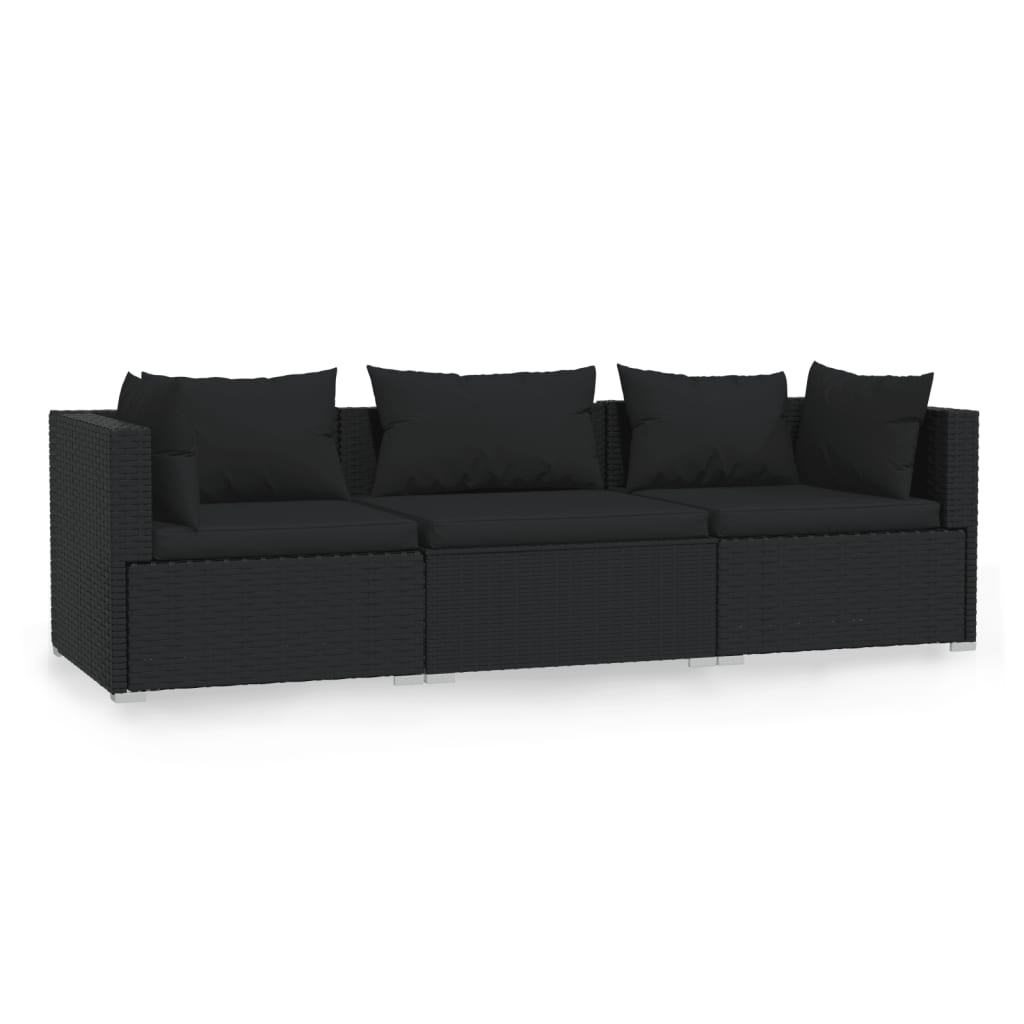 Sofá de 3 plazas | sofá de salón | sofá de descanso con cojines ratán sintético negro cfw50976