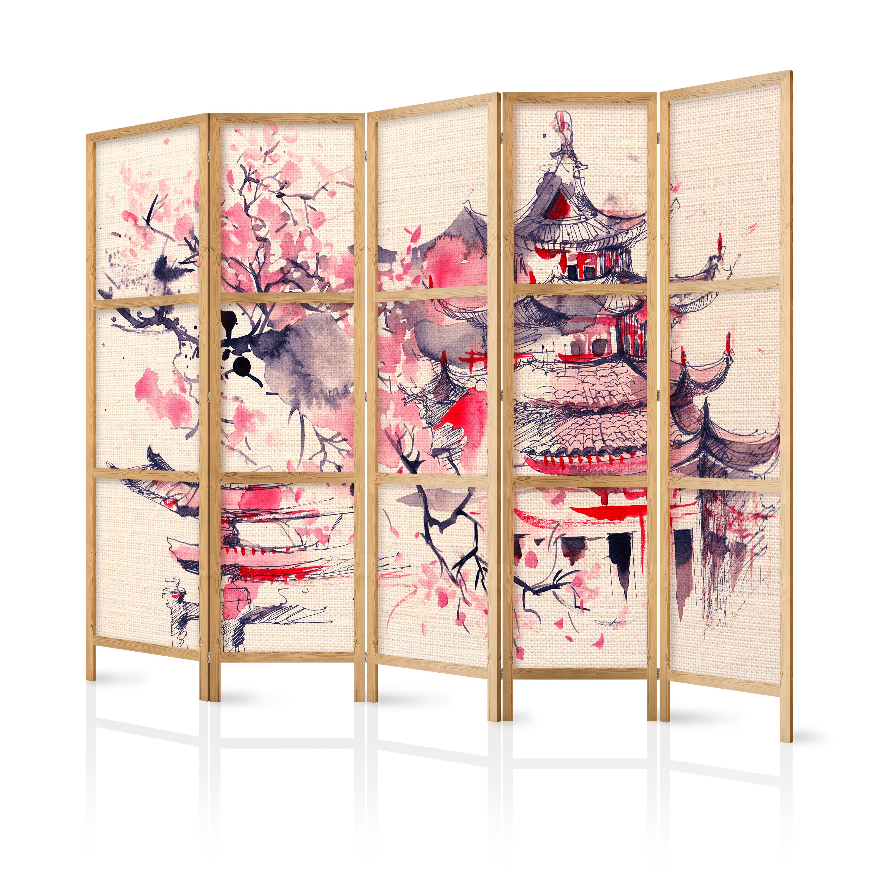 Paravent japonais 5 panneaux séparateur de pièce impression