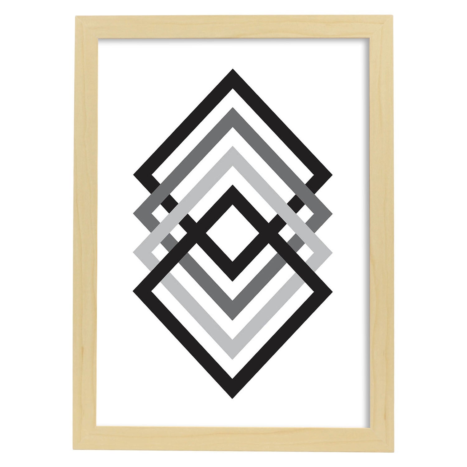 Poster con dibujo nordico de lineas. lamina cubos degradados, ilustrada con con lineas y formas marco blanco - a3