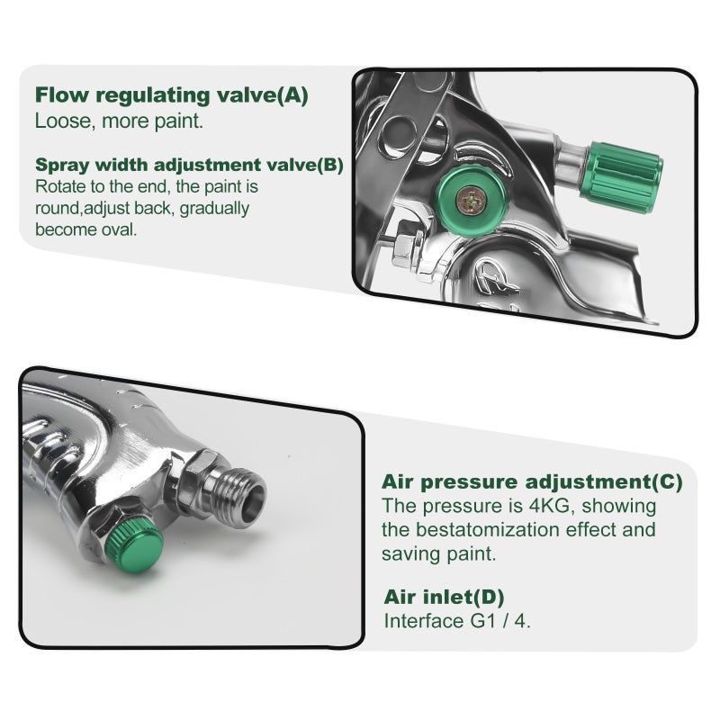 Pistolet à peinture HVLP avec buse de 1,4mm 1,7mm 2,0mm et godet gravité de 600 ml - 6