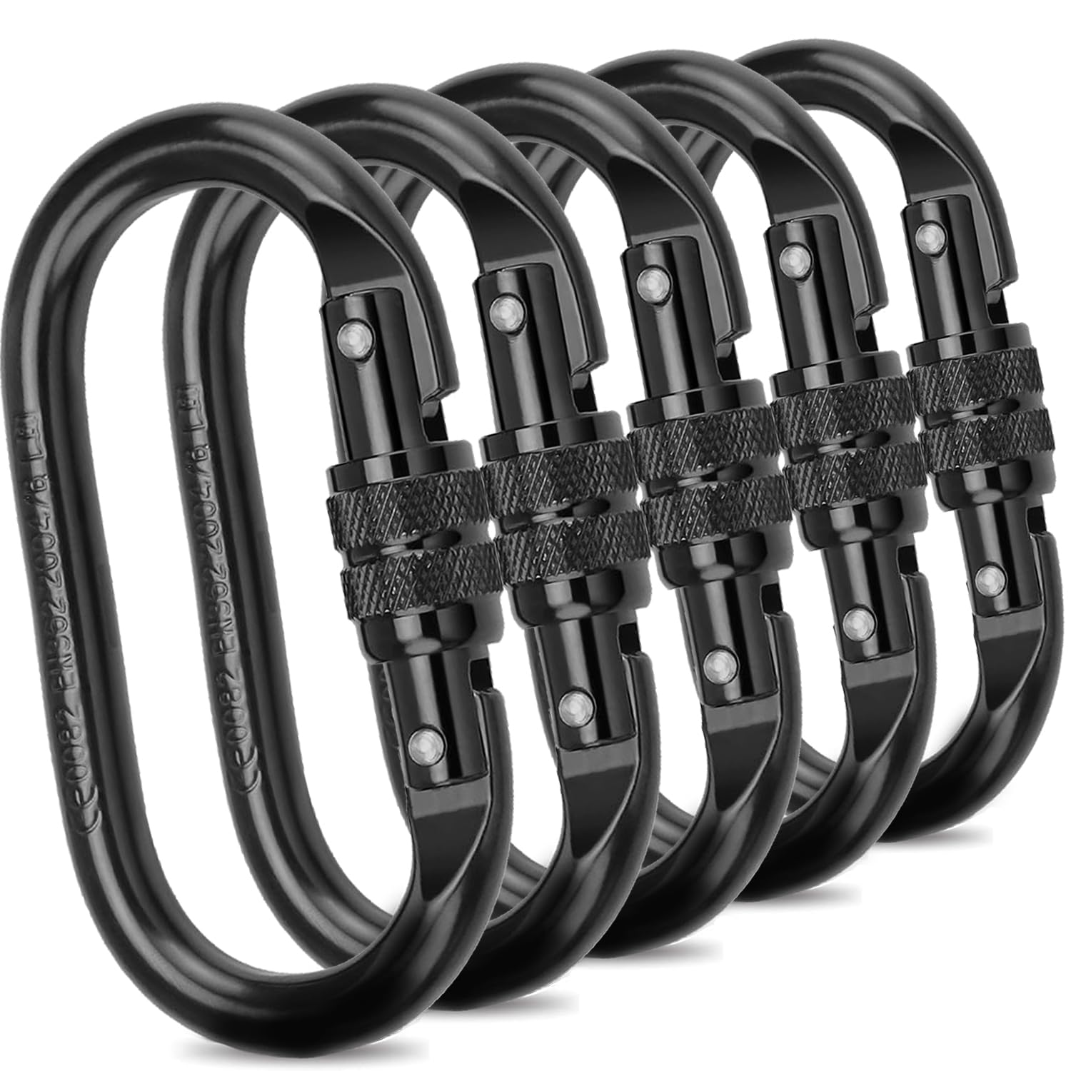 Zestaw 5 karabinków INOX w kolorze czarnym 25KN - 2500KG, karabinki zakręcane, owalna stal, obciążenie 2500kg